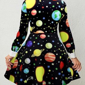 Women’s Black Space Print Fit & Flare Dress XXL